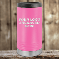 A pink insulated tumbler from Kodiak Coolers, engraved with your custom company logo—Realtor Closing Gifts for Clients—ideal promotional drinkware, shown on a wooden surface with a blurred wood background.