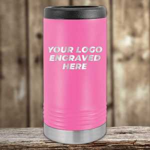 A pink insulated tumbler from Kodiak Coolers, engraved with your custom company logo—Realtor Closing Gifts for Clients—ideal promotional drinkware, shown on a wooden surface with a blurred wood background.
