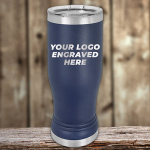 Customizable Kodiak Coolers Pilsner Tumblers 14 oz with your Logo or Design Engraved - Special Bulk Wholesale Pricing displayed on a wooden surface.