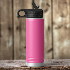 A Custom Water Bottles 20 oz with your Logo or Design Engraved - Special Black Friday Sale Volume Pricing - LIMITED TIME stainless steel water bottle with your custom logo laser engraved on it, by Kodiak Coolers.
