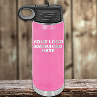 A Custom Water Bottles 20 oz with your Logo or Design Engraved - Special Black Friday Sale Volume Pricing - LIMITED TIME stainless steel water bottle with your custom logo laser engraved on it, by Kodiak Coolers.