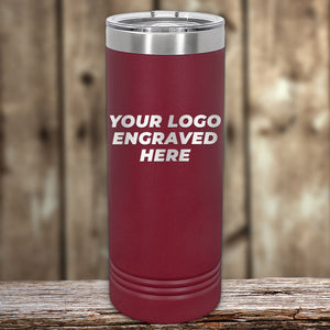 Maroon insulated Kodiak Coolers custom tumbler on a wooden surface with a customizable engraving area.