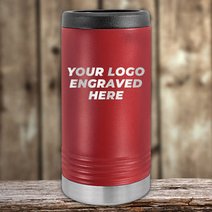 Customizable Kodiak Coolers red insulated tumbler with an engraved logo, displayed on a wooden surface.