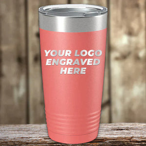 Promote your brand with Kodiak Coolers' set of 6 custom laser engraved 20oz pink stainless steel tumblers, each featuring "YOUR LOGO ENGRAVED HERE," silver lids and rims. No setup fees, free shipping, and low volume orders available!.