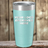 Showcase your brand with Kodiak Coolers’ (Set of 6) Custom Laser Engraved 20 oz Tumblers in light blue, featuring your logo and a silver lid—perfect promotional items with no setup fees and free shipping!.