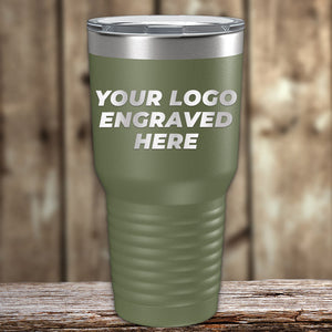 A green tumbler with your business logo custom laser engraved - SPECIAL 72 HOUR SALE PRICING - Single Side Engraving Included in Price by Kodiak Coolers.