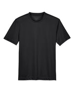 Youth Team 365 TT11Y Premium Performance T-Shirt by designerapp for Buccaneer Flag Football, featuring a plain black short-sleeve crew neck and team fit, displayed on a white background.