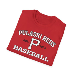 Show your hometown pride with the Printify P Reds Baseball Est. 1978 - Unisex Softstyle T-Shirt Volume, featuring a bold "P" and vintage design in soft cotton—perfect for baseball fans.