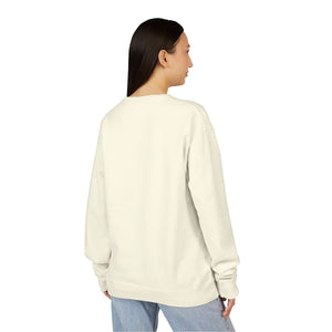 A person with long dark hair, wearing the Printify 2026 Bode Summer Bootcamp Crewneck Sweatshirt GDH400 and blue jeans, stands facing away from the camera against a white background.