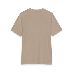 The 2026 Bode Summer Bootcamp - Cali Sunset T-Shirt (DM130 Tri Blend) by Printify is shown flat, back facing up, on a white background to showcase its lightweight beige fabric and short sleeves.