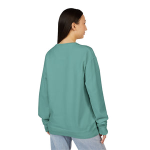 A person with long dark hair, seen from behind against a white background, is wearing the Printify 2026 Bode Summer Bootcamp Crewneck Sweatshirt GDH400 and light blue jeans.
