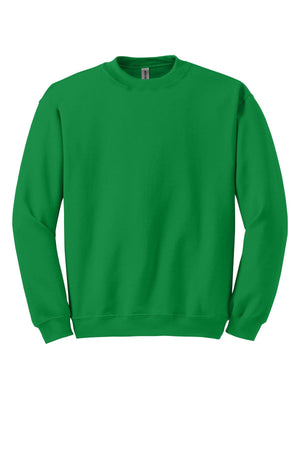 The Gildan Heavy Blend Crewneck Sweatshirt 18000 by Gildan features a simple green color with long sleeves and a traditional crew neck, made from a comfortable and durable 50/50 cotton-polyester blend.