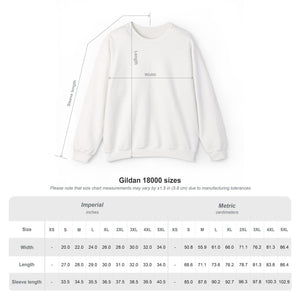 Size chart for the Printify P Reds Baseball Est. 1978 Unisex Heavy Blend™ Crewneck Sweatshirt, featuring width, length, and sleeve measurements in inches and cm for sizes XS–5XL.