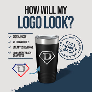 Discover the ideal corporate gift with Kodiak Coolers' custom tumblers featuring an engraved logo. Enjoy perks like digital proof, 48-hour delivery, unlimited revisions, and a full money-back guarantee. Make every sip memorable with this limited-time offer of laser-etched design with no setup fees!.