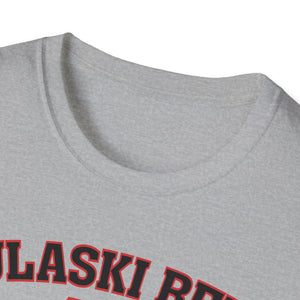 A close-up of the Printify "P Reds Baseball Est. 1978" unisex softstyle t-shirt in gray cotton, featuring partial red and black lettering for a classic hometown pride look.