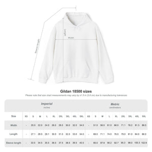 The Printify P Reds Baseball Est. 1978 Unisex Heavy Blend™ Hoodie features width, length, and sleeve measurement guides and a size chart (XS-5XL, imperial/metric). Ideal customizable team sweatshirt.