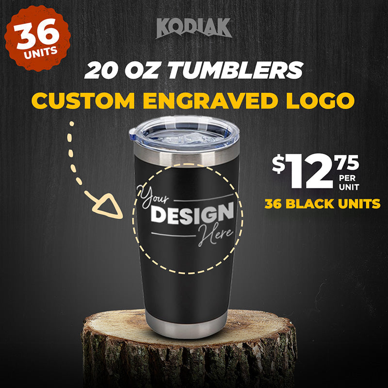 Exclusive limited-time promotion on Kodiak Coolers: Add 24 units of our SPECIAL OFFER - 20 oz Tumblers with your logo for only $12.50 each ($11.95 each for a 24 pack)! Create a unique promotional gift with "Your logo engraved here" on the tumbler. Don’t miss out!