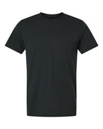 The designerapp Gildan Premium Performance Polyester T-Shirt 42000 - EXAMPLE is a plain black short-sleeve crew neck tee with moisture-wicking properties, shown on a white background.