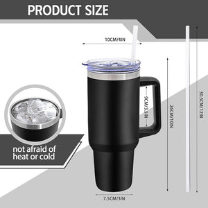 The NEW BLACK PRODUCTS! Custom Engraved Drinkware by Kodiak Coolers is shown: black insulated tumbler with handle, clear lid, straw; size 10cm wide, 30.5cm tall, 7.5cm base. Heat/cold resistant—perfect for custom logo mugs or promo gifts. No setup fee.