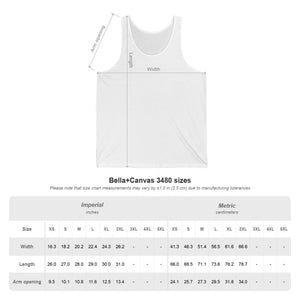 Size chart for the Printify P Reds Baseball Est. 1978 – Unisex Jersey Tank Volume, featuring a diagram of width and length plus a table with sizes XS to 2XL in inches and centimeters.