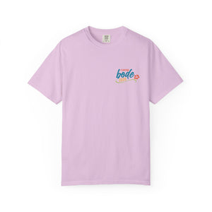 The BODE Summer Camp T-Shirt 2026 by Printify is a light purple heavyweight cotton tee with a small, colorful "Life's Better Together" graphic and flower on the left chest, plus durable double-needle stitching for lasting quality.