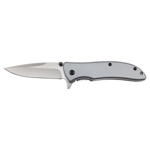 The Bison River Custom Laser Engraved 4 1/4" Everyday Carry Knife features a silver blade and handle, ideal for corporate gifts, displayed against a plain white background.