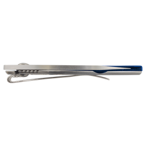The Custom Laser Engraved Bison River 3 1/2" Everyday Carry Knife by Bison River features a metal handle, blue accent, and pocket clip—perfect for corporate gifts or promos. Shown closed from the side on white background. Custom engraving available.