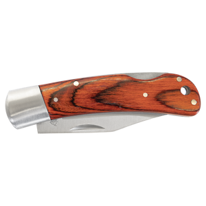Custom Laser Engraved Bison River 4" Wood Folding Knife with Leather Sheath