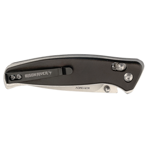 Custom Laser Engraved Bison River 4 1/2" Black Button Lock Folding Knife with Clip