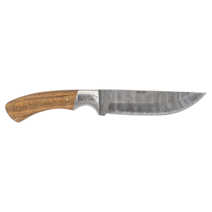 Custom Laser Engraved Bison River 9 1/2" Fixed Blade Wood Knife with Damascus Steel Blade and Leather Sheath
