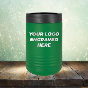 Custom can holder with business logo laser engraved branded koozie green