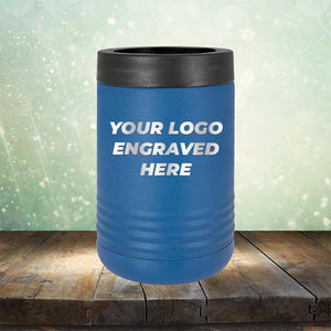 Custom can holder with business logo laser engraved branded koozie royal blue
