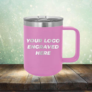 Custom coffee mug with business logo laser engraved branded 15oz with handle light purple
