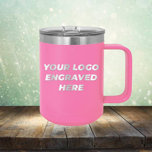 Custom coffee mug with business logo laser engraved branded 15oz with handle pink