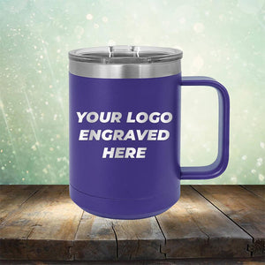 Custom coffee mug with business logo laser engraved branded 15oz with handle purple