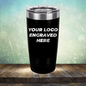 Custom tumbler with business logo laser engraved branded 20oz mug with lid black