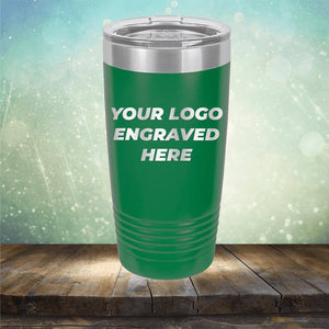 Custom tumbler with business logo laser engraved branded 20oz mug with lid green