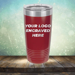 Custom tumbler with business logo laser engraved branded 20oz mug with lid maroon