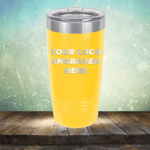 Custom tumbler with business logo laser engraved branded 20oz mug with lid yellow
