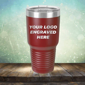 Custom tumbler with business logo laser engraved branded 30oz mug with lid maroon