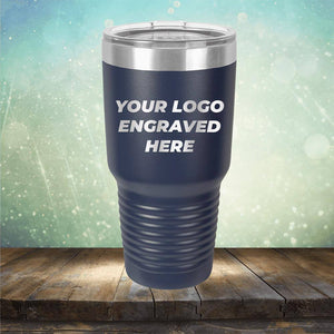 Custom tumbler with business logo laser engraved branded 30oz mug with lid navy
