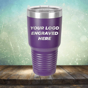 Custom tumbler with business logo laser engraved branded 30oz mug with lid purple