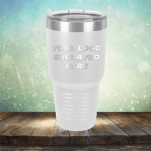 Custom tumbler with business logo laser engraved branded 30oz mug with lid white
