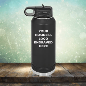 Custom water bottles with business logo laser engraved branded flip top straw 32oz bottle black