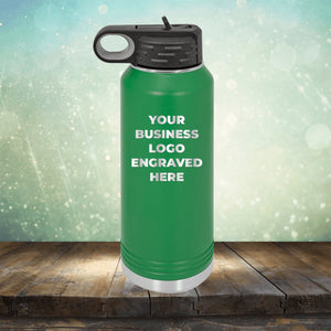 Custom water bottles with business logo laser engraved branded flip top straw 32oz bottle green