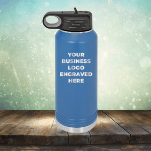 Custom water bottles with business logo laser engraved branded flip top straw 32oz bottle royal blue