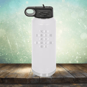 Custom water bottles with business logo laser engraved branded flip top straw 32oz bottle white