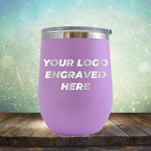 Custom wine cup with business logo laser engraved branded 12 oz cup with lid light purple