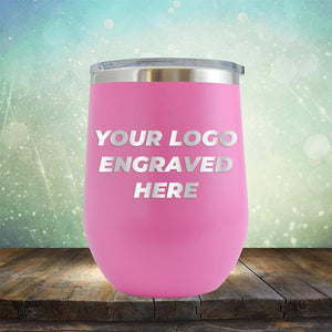 Custom wine cup with business logo laser engraved branded 12 oz cup with lid pink