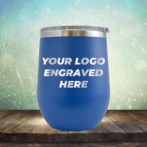 Custom wine cup with business logo laser engraved branded 12 oz cup with lid royal blue